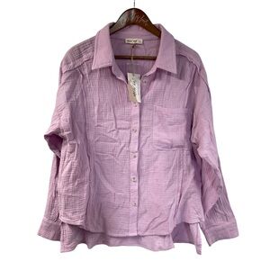 lavender purple shirt long sleeve button front size large New In